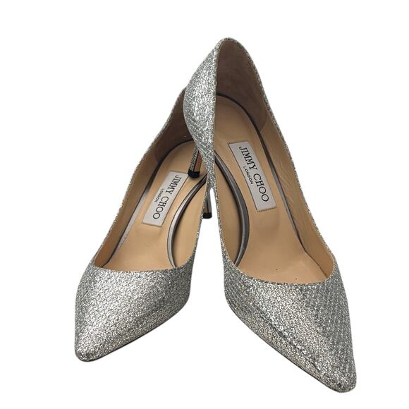 Jimmy Choo Romy 60 Glitter Fabric Low Heel Pumps Silver Size 8.5 - Picture 1 of 9
